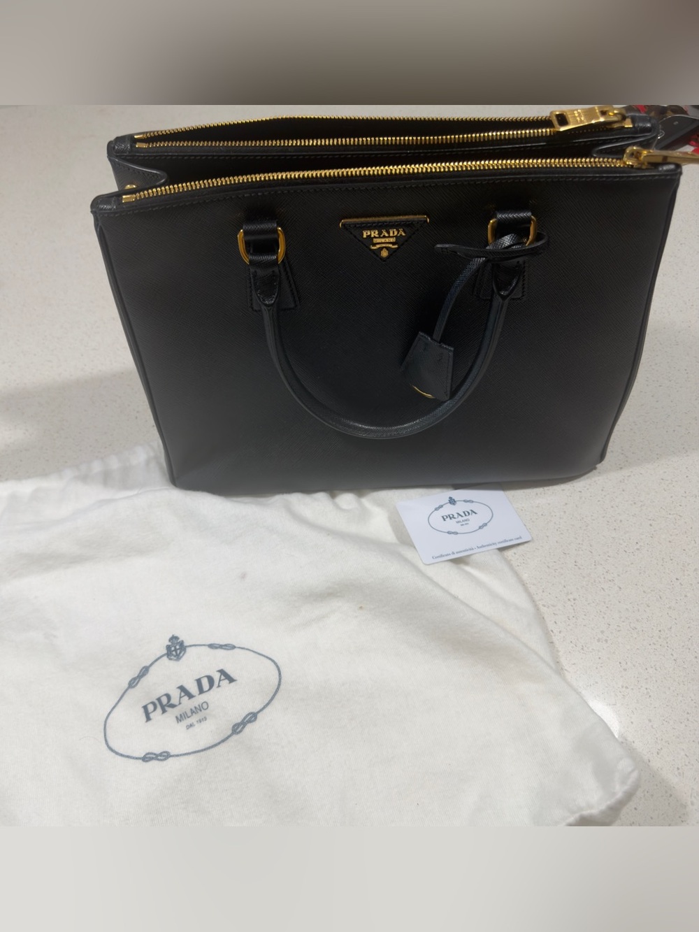 AUTHENTIC PRADA Nero Saffiano Leather Top Handle Bag